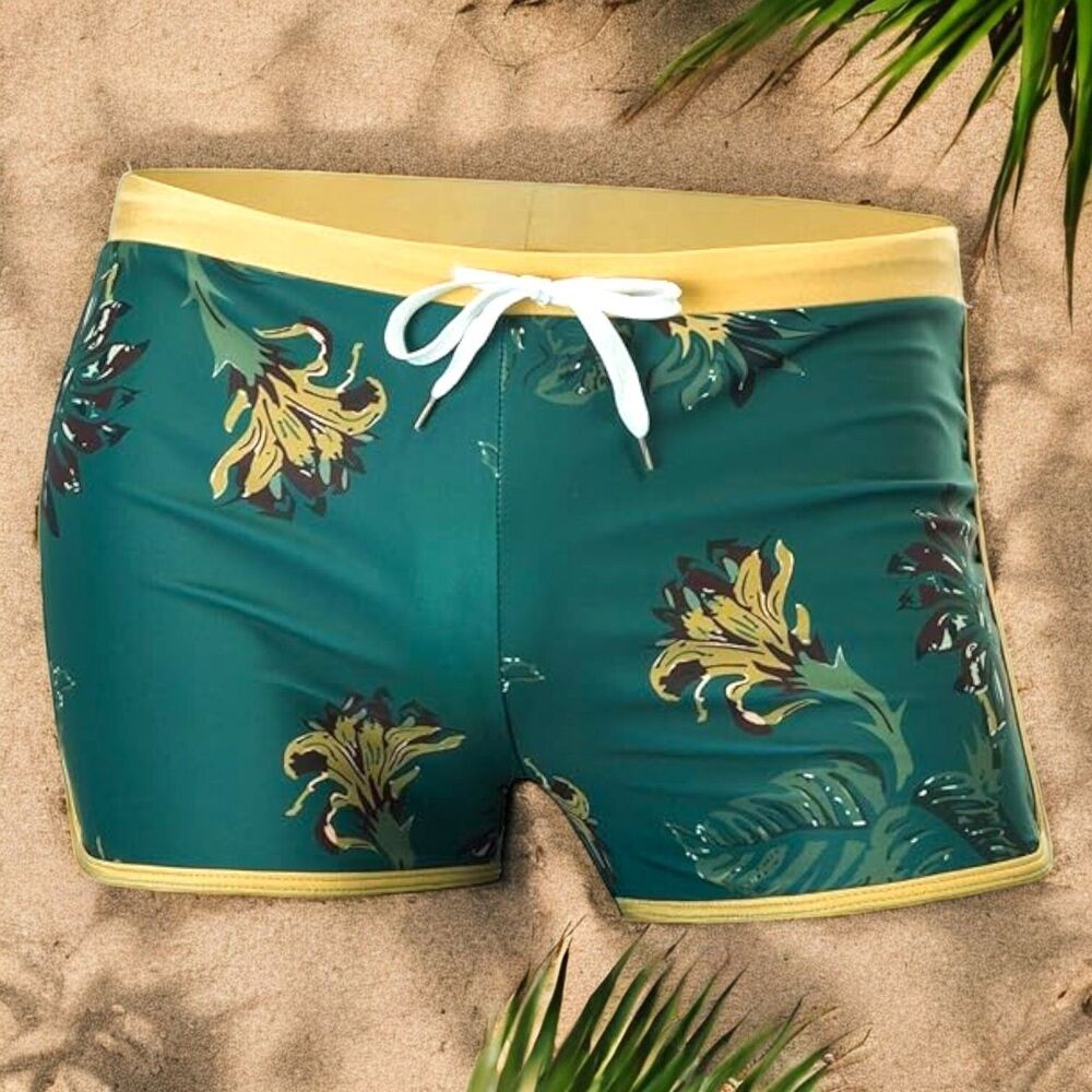 PJ PAUL JONES 50s Green Quick Dry Boxer Brief Floral Swim Trunks NWT Sz 2XL